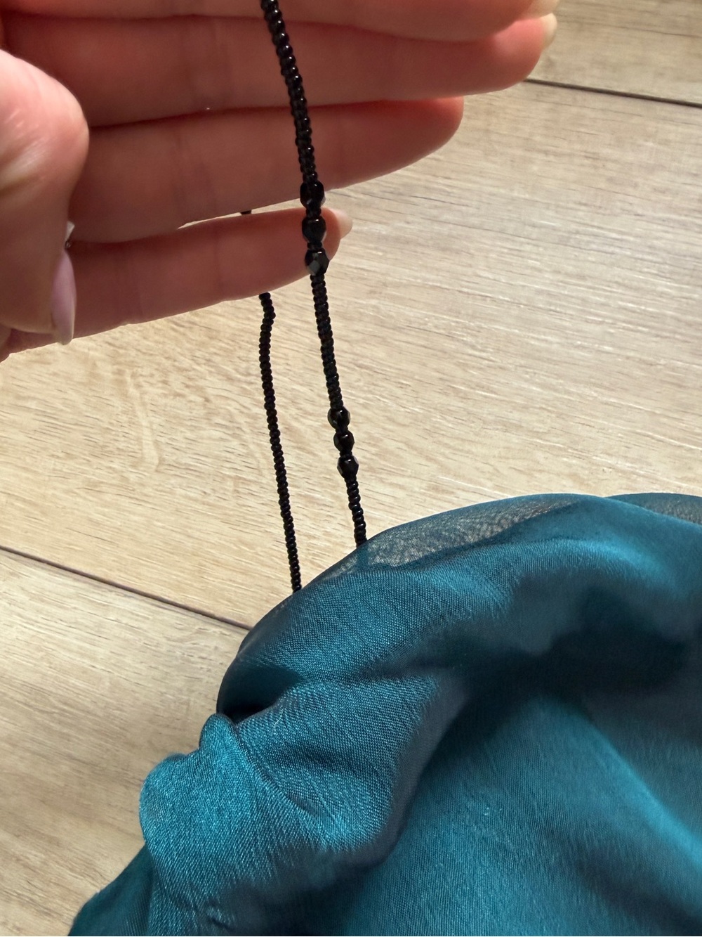 Y2K Dark Teal Satin Cowl Neck Midi Dress Beaded Strap Formal - Picture 9 of 13